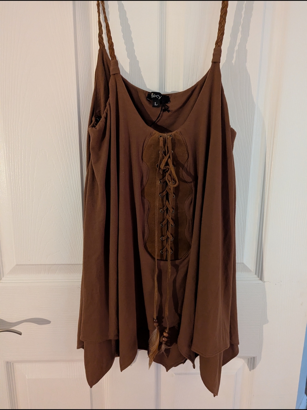 Sky Brown Lace-Up Boho Tank Top
